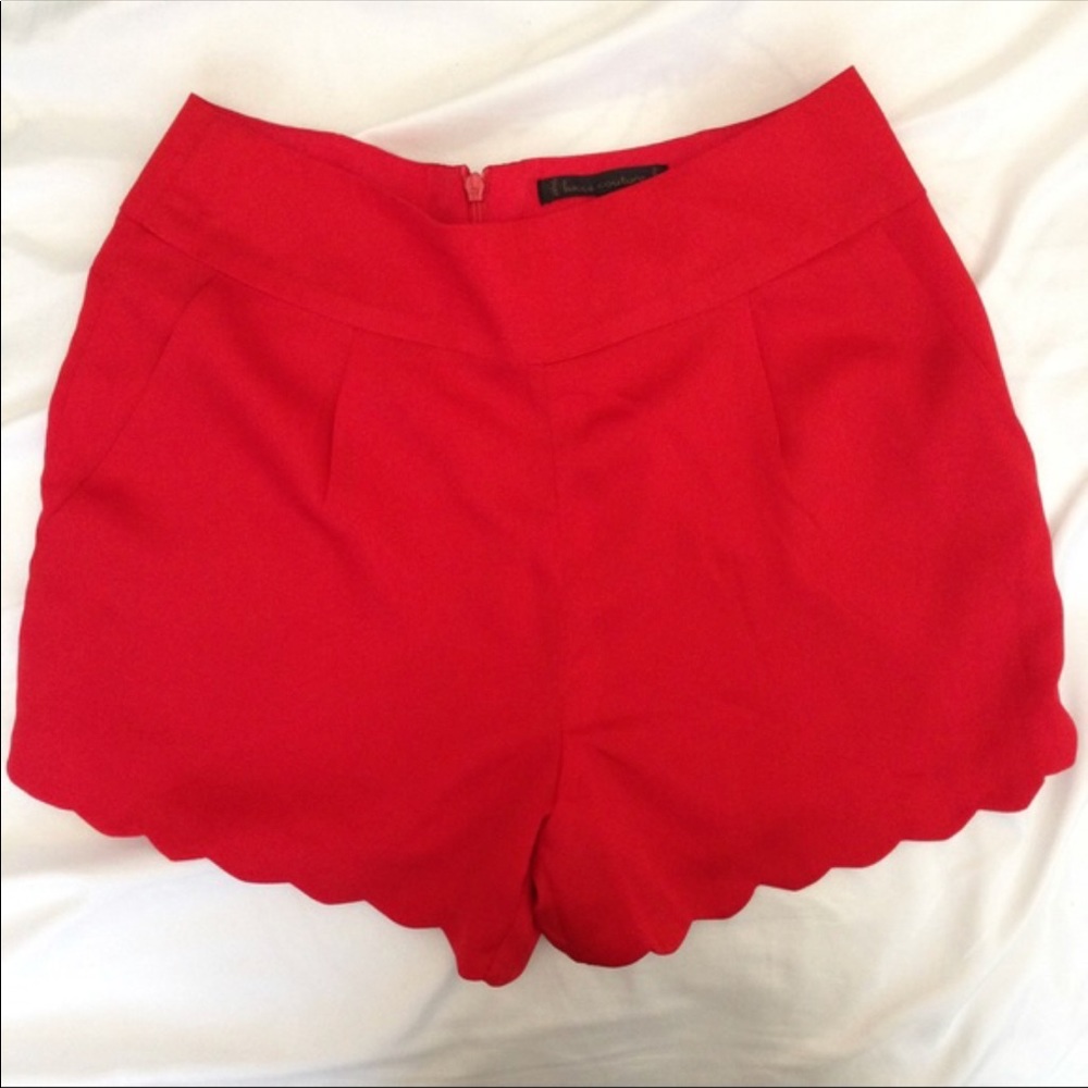 Red high waisted scalloped shorts
